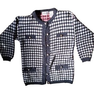 Vintage My Michelle Black and White Knit Cardigan - Size S/P - Retro